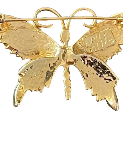 Gold finish brown earth tones enamled butterfly brooch