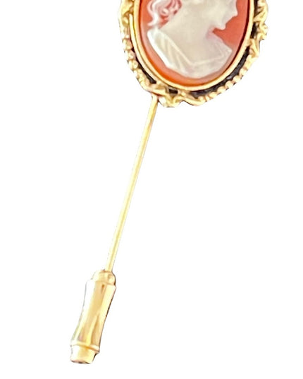 Vintage faux resin cameo stick pin brooch gold finish