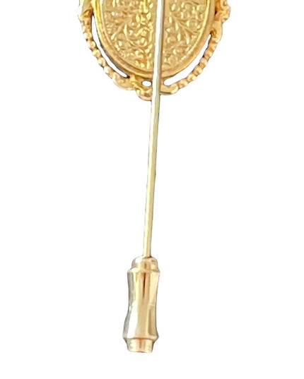 Vintage faux resin cameo stick pin brooch gold finish