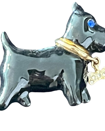 Black enamel Scottie dog with gold bone gold finish brooch