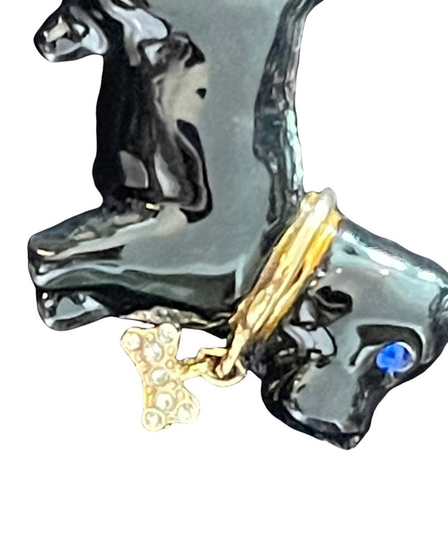 Black enamel Scottie dog with gold bone gold finish brooch