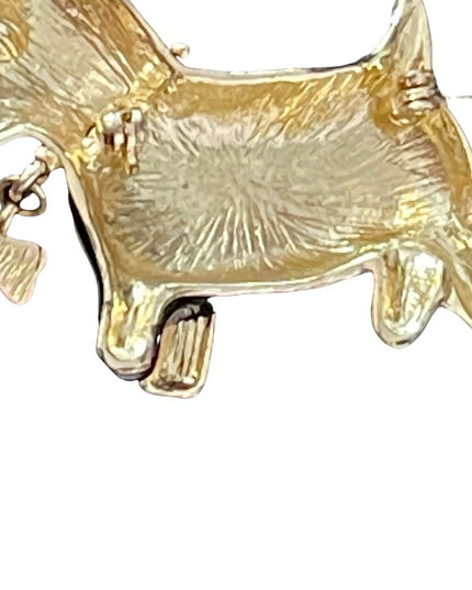 Black enamel Scottie dog with gold bone gold finish brooch