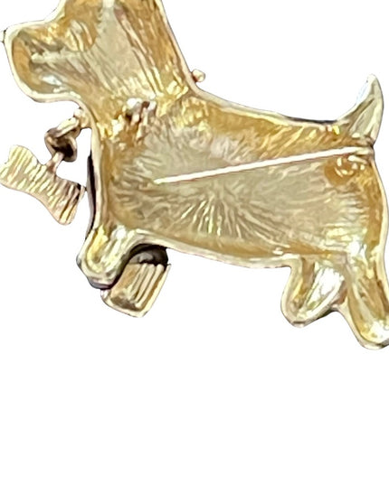 Black enamel Scottie dog with gold bone gold finish brooch