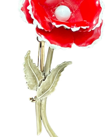 Vintage metal 1960s  red flower 🌺 brooch