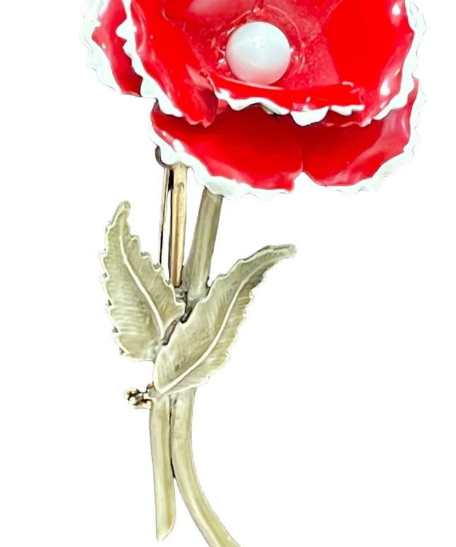 Vintage metal 1960s  red flower 🌺 brooch