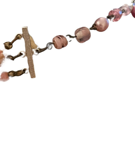Vintage triple 3 strand pink faux pearl glass bead necklace murano