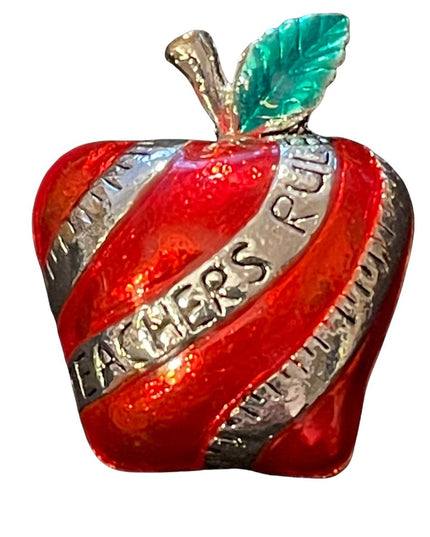 Teachers rule red enamel silver finish brooch
