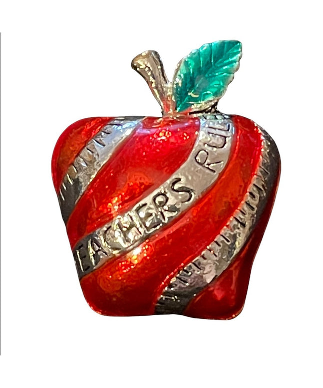 Teachers rule red enamel silver finish brooch