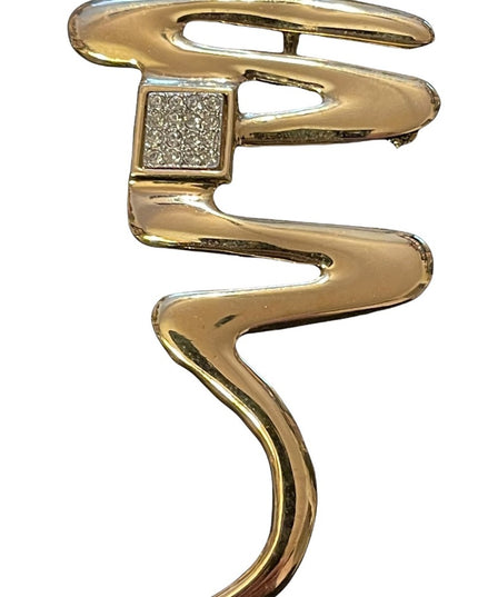 Vintage Gold finish squiggly line rhinestone brooch or necklace pendant