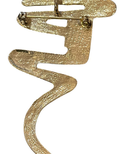 Vintage Gold finish squiggly line rhinestone brooch or necklace pendant