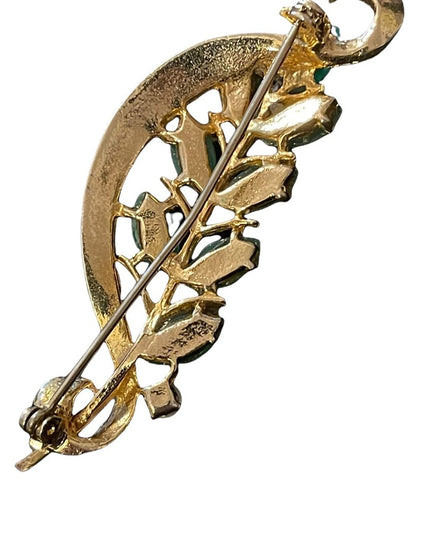 Faux jade gold finish leaf style brooch