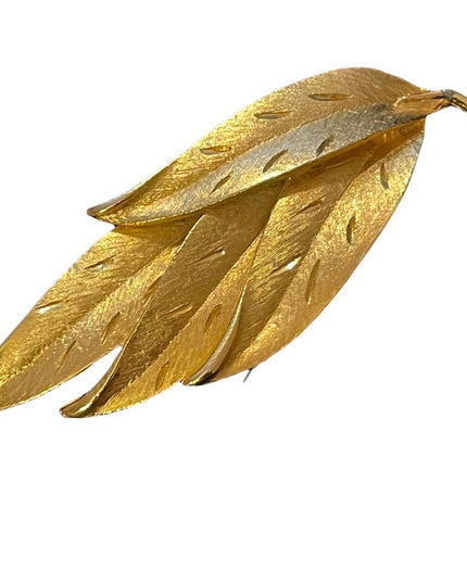 Brushed gold large leaf brooch