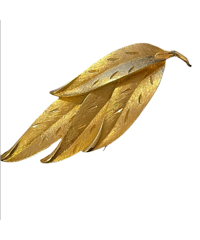 Brushed gold large leaf brooch