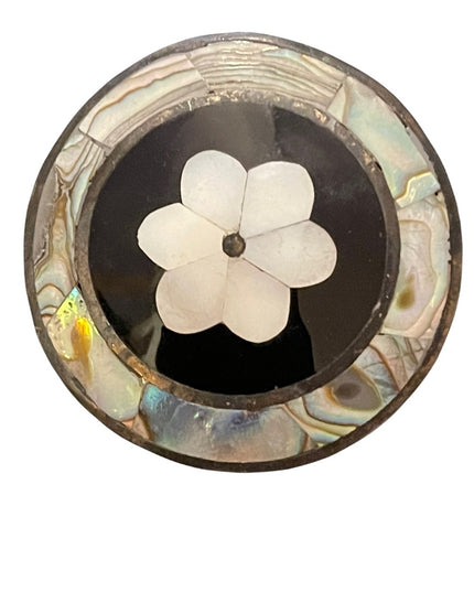 Vintage Alpaca silver flower mexico round brooch
