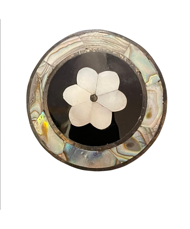 Vintage Alpaca silver flower mexico round brooch