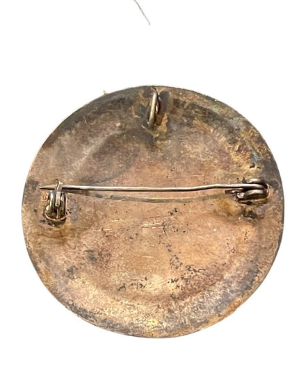 Vintage Alpaca silver flower mexico round brooch