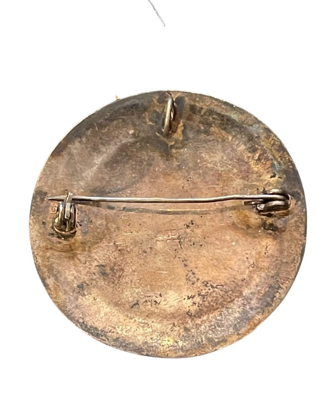 Vintage Alpaca silver flower mexico round brooch