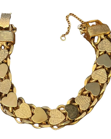 Vintage thick chunky HEAVY brushed gold finish heart bracelet
