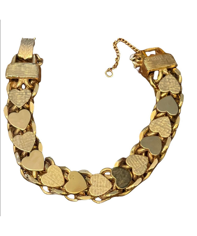 Vintage thick chunky HEAVY brushed gold finish heart bracelet