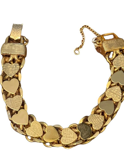 Vintage thick chunky HEAVY brushed gold finish heart bracelet