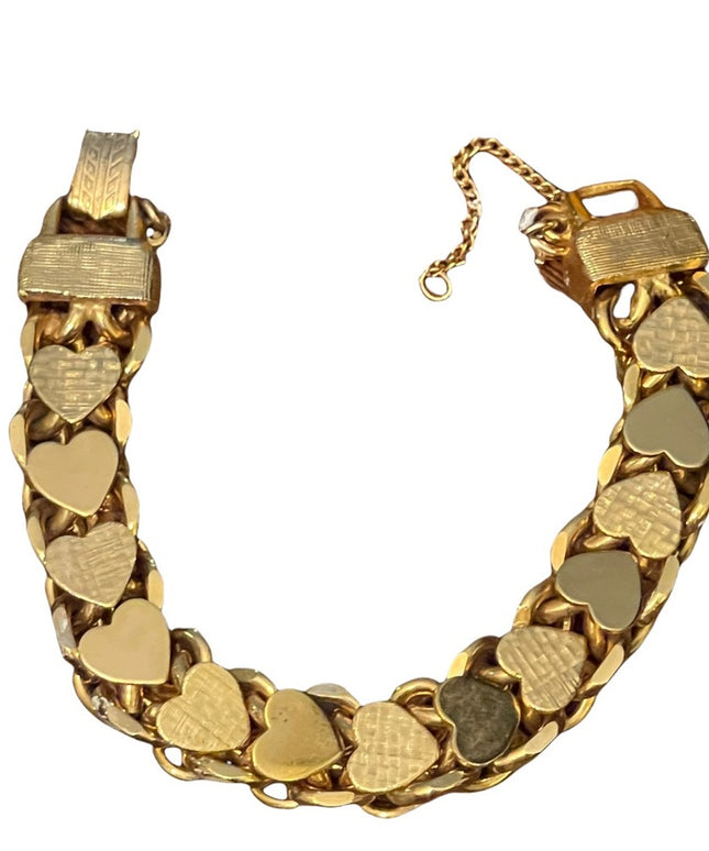 Vintage thick chunky HEAVY brushed gold finish heart bracelet