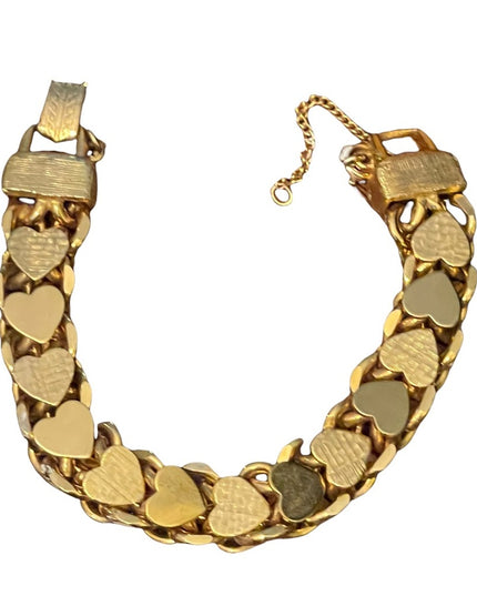 Vintage thick chunky HEAVY brushed gold finish heart bracelet