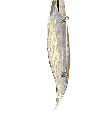 Vintage brushed  silver feather bar brooch