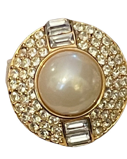 Vintage 1980s Chunky OSCAR DE LAURENTA gold finish faux pearl crystal earrings