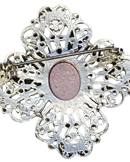 Vintage brushed silver filagree metal magestic style brooch