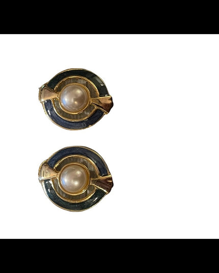 Vintage 1980s Glam Faux pearl and enamel chunky clip on earrings