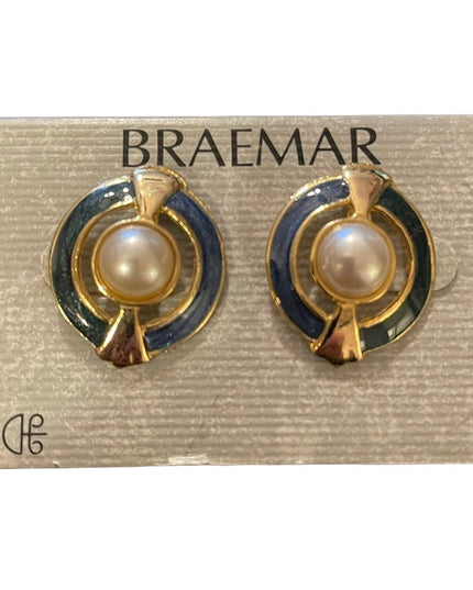 Vintage 1980s Glam Faux pearl and enamel chunky clip on earrings