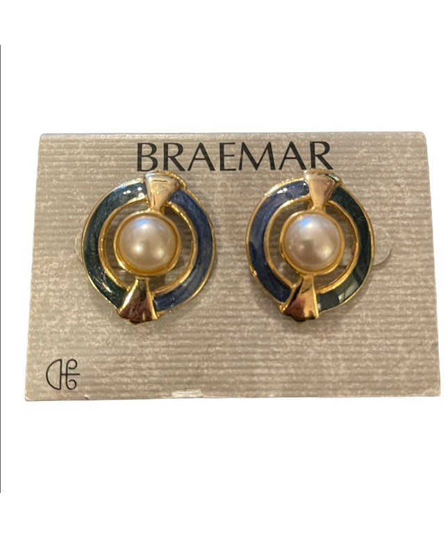 Vintage 1980s Glam Faux pearl and enamel chunky clip on earrings