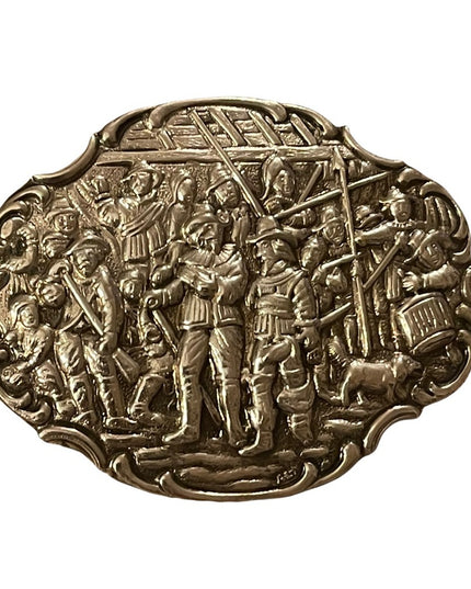 Antique Dutch Battle scene silver brooch