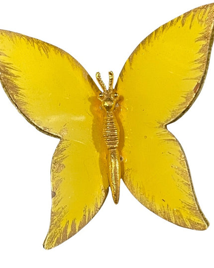 Vintage metal yellow large butterfy brooch 1960s