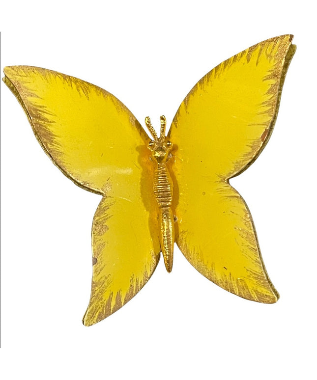 Vintage metal yellow large butterfy brooch 1960s