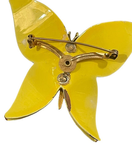 Vintage metal yellow large butterfy brooch 1960s