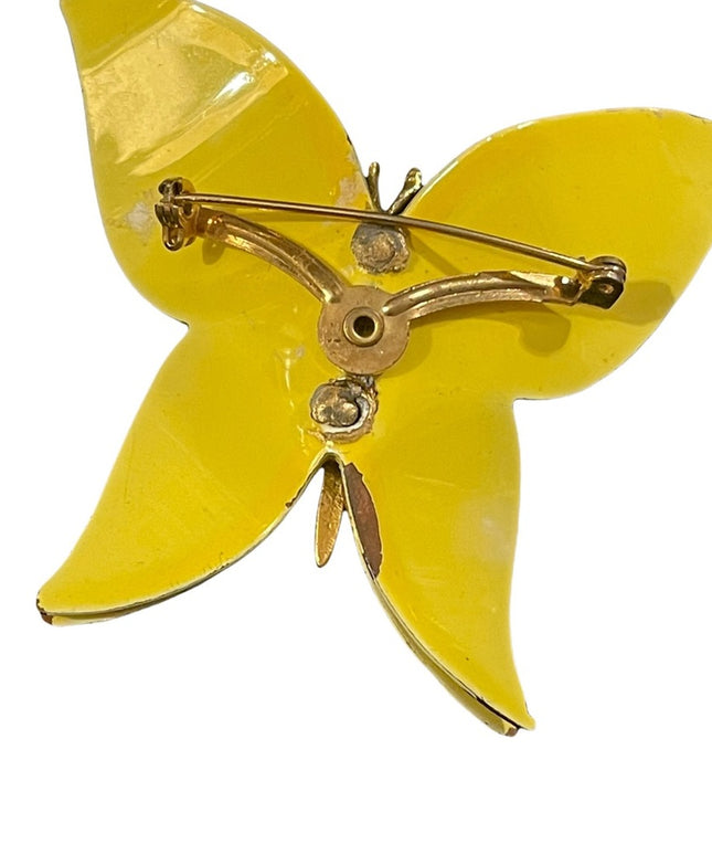 Vintage metal yellow large butterfy brooch 1960s