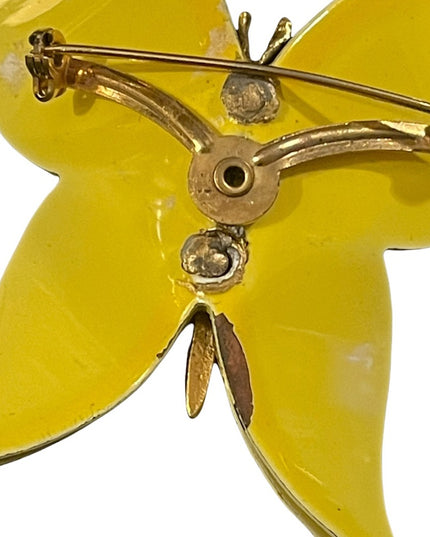 Vintage metal yellow large butterfy brooch 1960s