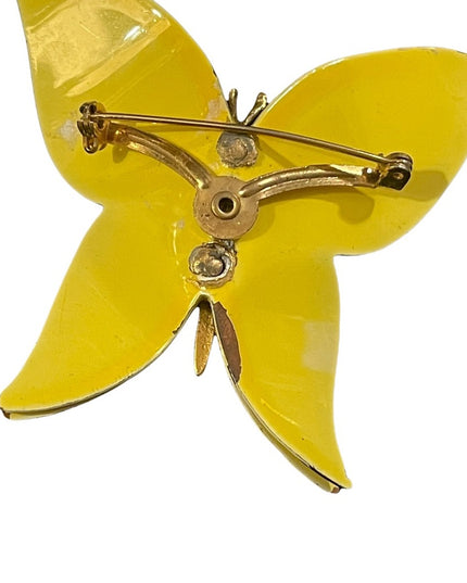 Vintage metal yellow large butterfy brooch 1960s