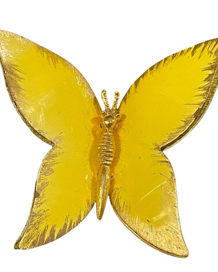 Vintage metal yellow large butterfy brooch 1960s
