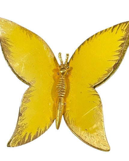 Vintage metal yellow large butterfy brooch 1960s