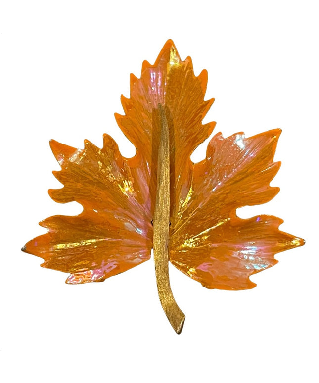 Vintage orange with brushed gold maple leaf brooch fall leaf