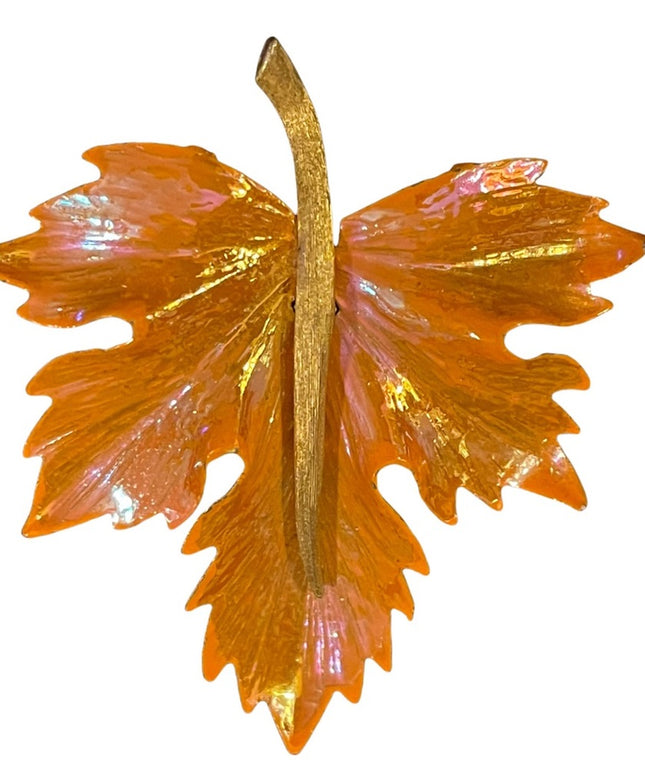 Vintage orange with brushed gold maple leaf brooch fall leaf