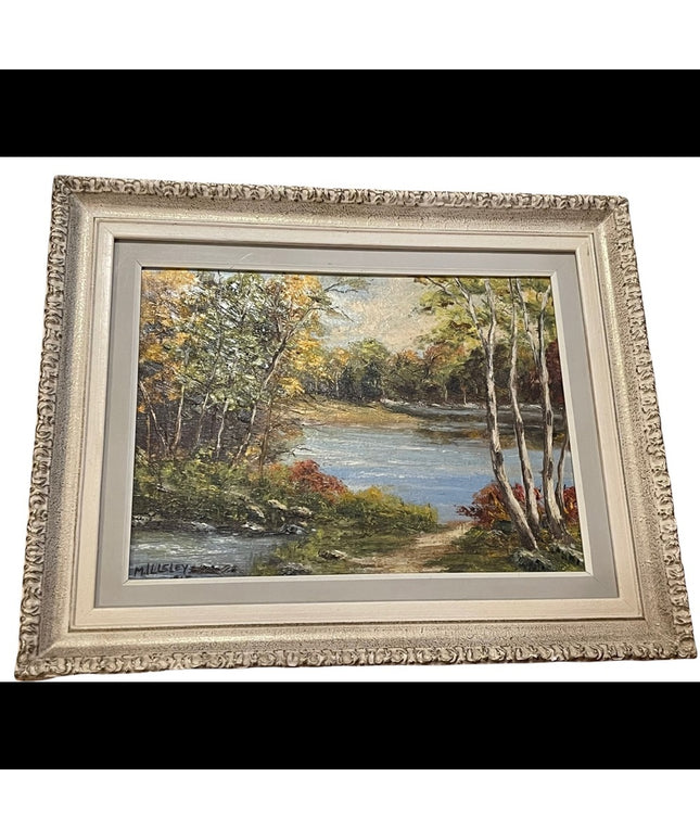 Vintage framed signed Oil painting on board 1965 landscape