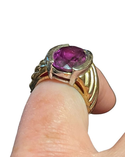 Chunky sterling silver gold plated amethyst ring