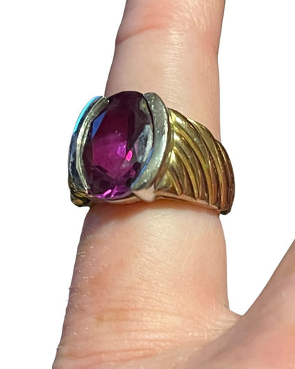 Chunky sterling silver gold plated amethyst ring