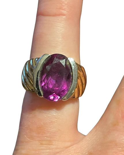 Chunky sterling silver gold plated amethyst ring