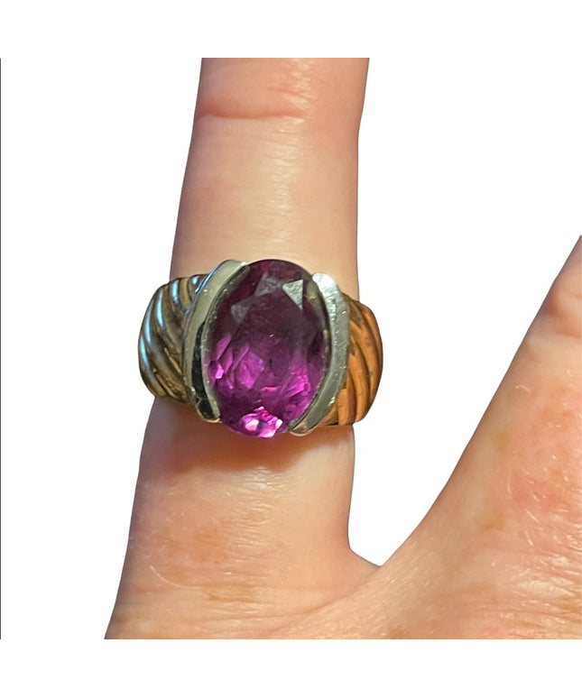 Chunky sterling silver gold plated amethyst ring