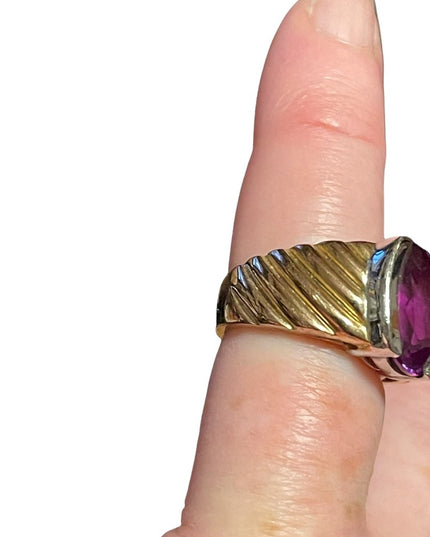 Chunky sterling silver gold plated amethyst ring