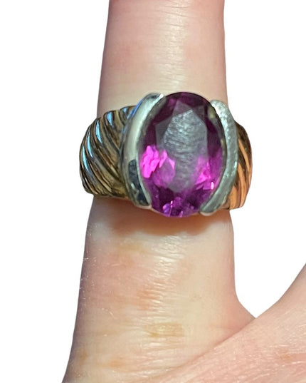 Chunky sterling silver gold plated amethyst ring